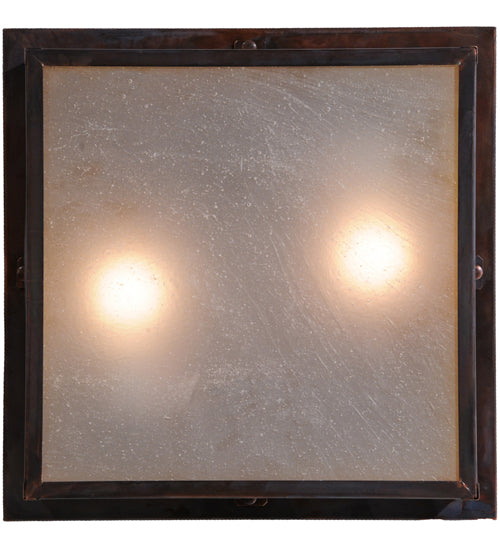Meyda Lighting Hyde Park 23" 2-Light Vintage Copper Loon Flush Mount Light With Frosted Seeded & Beige Art Shade Glass