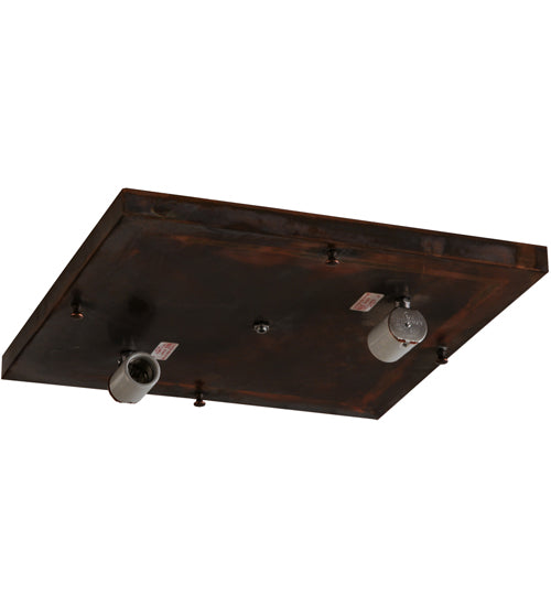 Meyda Lighting Hyde Park 23" 2-Light Vintage Copper Loon Flush Mount Light With Frosted Seeded & Beige Art Shade Glass