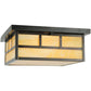 Meyda Lighting Hyde Park 23" 4-Light Craftsman Brown Double Bar Mission Flush Mount Light With Beige Art Shade Glass
