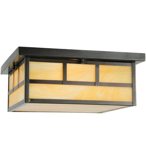 Meyda Lighting Hyde Park 23" 4-Light Craftsman Brown Double Bar Mission Flush Mount Light With Beige Art Shade Glass