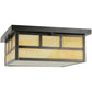 Meyda Lighting Hyde Park 23" 4-Light Craftsman Brown Double Bar Mission Flush Mount Light With Beige Art Shade Glass