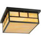 Meyda Lighting Hyde Park 23" 4-Light Craftsman Brown Double Bar Mission Flush Mount Light With Beige Art Shade Glass