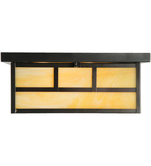 Meyda Lighting Hyde Park 23" 4-Light Craftsman Brown Double Bar Mission Flush Mount Light With Beige Art Shade Glass