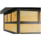 Meyda Lighting Hyde Park 23" 4-Light Craftsman Brown Double Bar Mission Flush Mount Light With Beige Art Shade Glass
