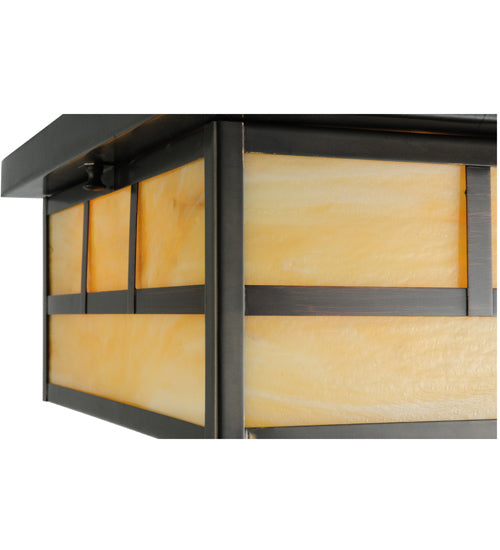 Meyda Lighting Hyde Park 23" 4-Light Craftsman Brown Double Bar Mission Flush Mount Light With Beige Art Shade Glass