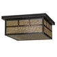 Meyda Lighting Hyde Park 23" 4-Light Craftsman Brown Double Bar Mission Flush Mount Light With Beige Art Shade Glass