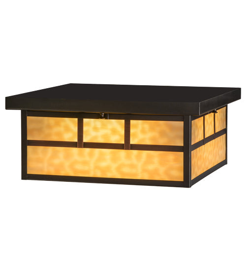 Meyda Lighting Hyde Park 23" 4-Light Craftsman Brown Double Bar Mission Flush Mount Light With Beige Art Shade Glass
