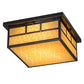 Meyda Lighting Hyde Park 23" 4-Light Craftsman Brown Double Bar Mission Flush Mount Light With Beige Art Shade Glass