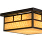 Meyda Lighting Hyde Park 23" 4-Light Craftsman Brown Double Bar Mission Flush Mount Light With Beige Art Shade Glass