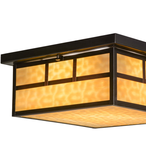 Meyda Lighting Hyde Park 23" 4-Light Craftsman Brown Double Bar Mission Flush Mount Light With Beige Art Shade Glass