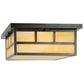 Meyda Lighting Hyde Park 23" 4-Light Craftsman Brown Double Bar Mission Flush Mount Light With Beige Art Shade Glass