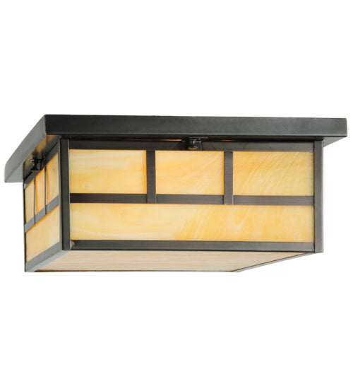 Meyda Lighting Hyde Park 23" 4-Light Craftsman Brown Double Bar Mission Flush Mount Light With Beige Art Shade Glass
