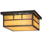 Meyda Lighting Hyde Park 23" 4-Light Craftsman Brown Double Bar Mission Flush Mount Light With Beige Art Shade Glass