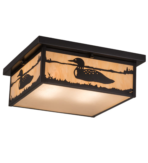 Meyda Lighting Hyde Park 23" 4-Light Craftsman Brown Loon Flush Mount Light With Sahara Taupe & Frosted Rainstone Idalight Shade