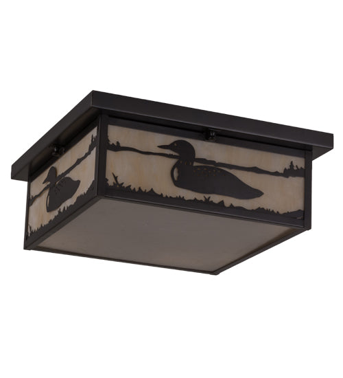 Meyda Lighting Hyde Park 23" 4-Light Craftsman Brown Loon Flush Mount Light With Sahara Taupe & Frosted Rainstone Idalight Shade