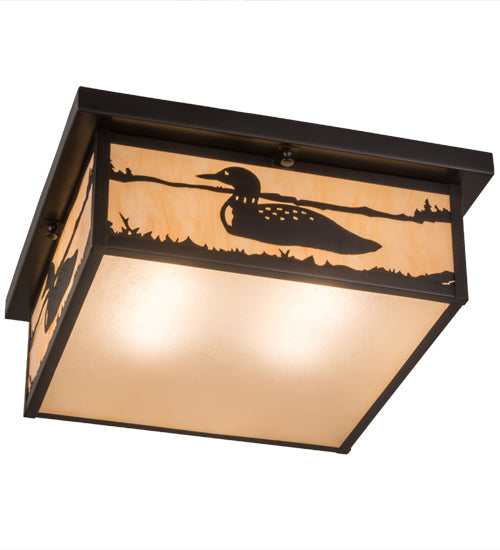 Meyda Lighting Hyde Park 23" 4-Light Craftsman Brown Loon Flush Mount Light With Sahara Taupe & Frosted Rainstone Idalight Shade
