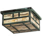 Meyda Lighting Hyde Park 23" 4-Light Craftsman Verdigris Double Bar Mission Flush Mount Light With Travertine Idalight Shade