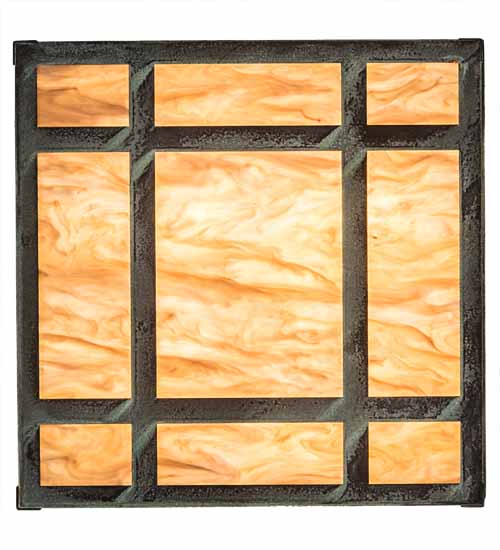 Meyda Lighting Hyde Park 23" 4-Light Craftsman Verdigris Double Bar Mission Flush Mount Light With Travertine Idalight Shade