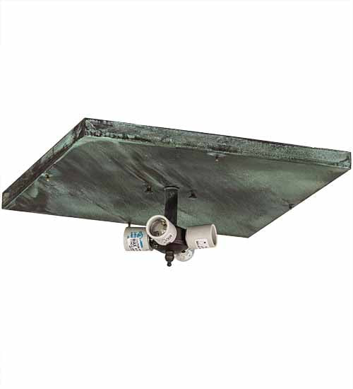 Meyda Lighting Hyde Park 23" 4-Light Craftsman Verdigris Double Bar Mission Flush Mount Light With Travertine Idalight Shade