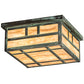 Meyda Lighting Hyde Park 23" 4-Light Craftsman Verdigris Double Bar Mission Flush Mount Light With Travertine Idalight Shade