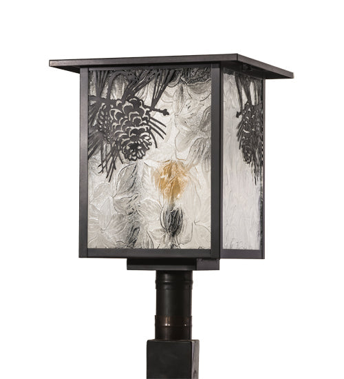 Meyda Lighting Hyde Park 23" Craftsman Brown Winter Pine Outdoor Post Mount Light With Clear Leaf Shade Glass