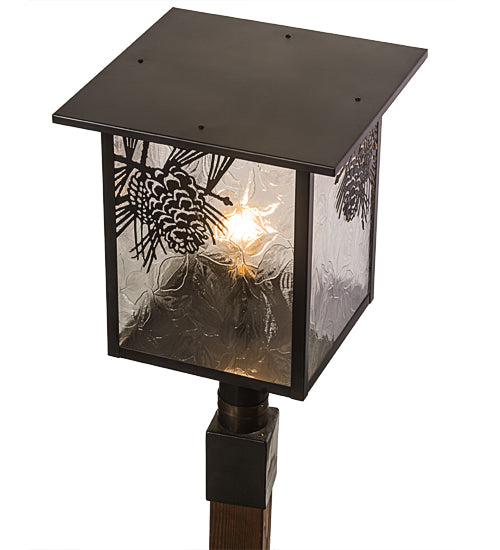Meyda Lighting Hyde Park 23" Craftsman Brown Winter Pine Outdoor Post Mount Light With Clear Leaf Shade Glass