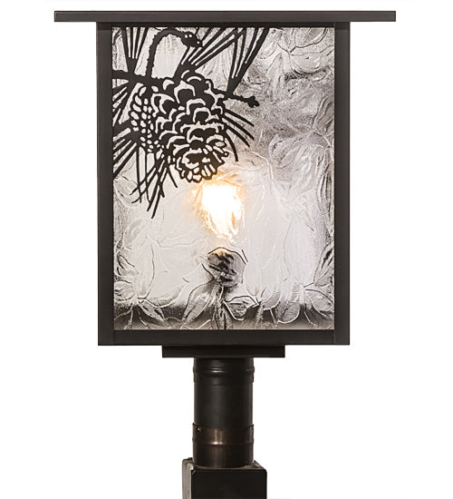 Meyda Lighting Hyde Park 23" Craftsman Brown Winter Pine Outdoor Post Mount Light With Clear Leaf Shade Glass