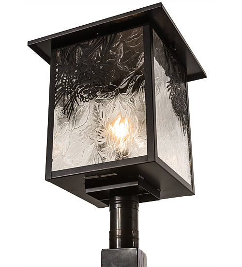 Meyda Lighting Hyde Park 23" Craftsman Brown Winter Pine Outdoor Post Mount Light With Clear Leaf Shade Glass