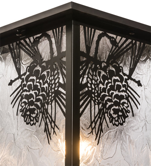 Meyda Lighting Hyde Park 23" Craftsman Brown Winter Pine Outdoor Post Mount Light With Clear Leaf Shade Glass