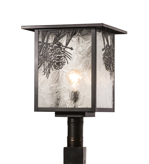 Meyda Lighting Hyde Park 23" Craftsman Brown Winter Pine Outdoor Post Mount Light With Clear Leaf Shade Glass