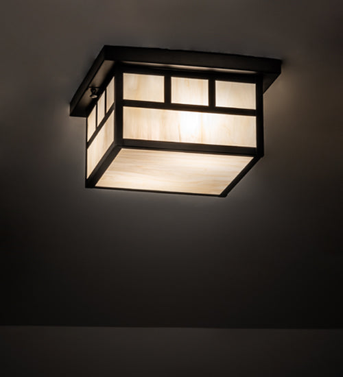 Meyda Lighting Hyde Park 232171 17" 2-Light Craftsman Brown Double Bar Mission Flush Mount Light With Beige Sahara Taupe Idalight Shade