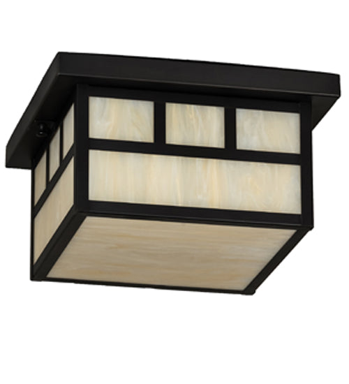 Meyda Lighting Hyde Park 232171 17" 2-Light Craftsman Brown Double Bar Mission Flush Mount Light With Beige Sahara Taupe Idalight Shade