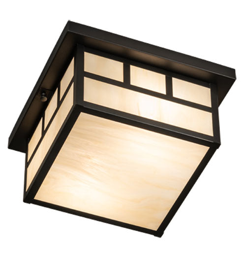 Meyda Lighting Hyde Park 232171 17" 2-Light Craftsman Brown Double Bar Mission Flush Mount Light With Beige Sahara Taupe Idalight Shade