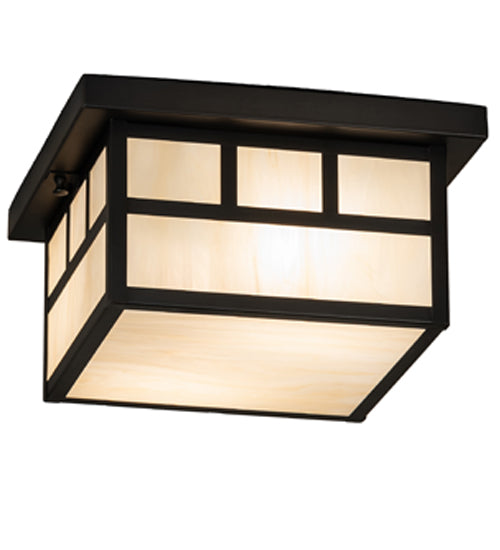 Meyda Lighting Hyde Park 232171 17" 2-Light Craftsman Brown Double Bar Mission Flush Mount Light With Beige Sahara Taupe Idalight Shade