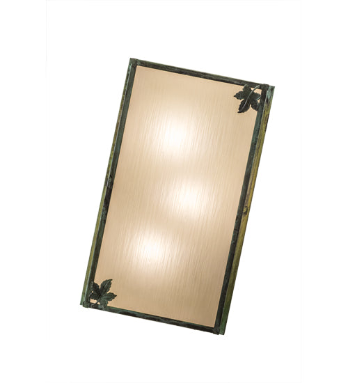 Meyda Lighting Hyde Park 24" 3-Light Verdigris Maple Leaf Island Flush Mount Light With Beige Iridescent Art Shade Glass