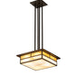 Meyda Lighting Hyde Park 25" 4-Light Antique Copper "T" Mission Pendant Light With Beige Iridescent Shade Glass