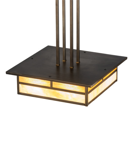 Meyda Lighting Hyde Park 25" 4-Light Antique Copper "T" Mission Pendant Light With Beige Iridescent Shade Glass