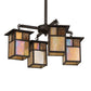 Meyda Lighting Hyde Park 25" 4-Light Craftsman Brown "T" Mission Chandelier With Beige Art & Amber Mica Shade