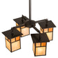 Meyda Lighting Hyde Park 25" 4-Light Craftsman Brown "T" Mission Chandelier With Beige Art & Amber Mica Shade