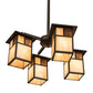 Meyda Lighting Hyde Park 25" 4-Light Craftsman Brown "T" Mission Chandelier With Beige Art & Amber Mica Shade