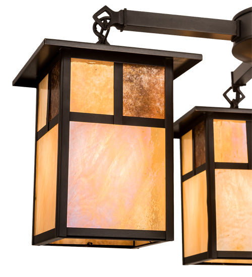 Meyda Lighting Hyde Park 25" 4-Light Craftsman Brown "T" Mission Chandelier With Beige Art & Amber Mica Shade