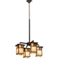 Meyda Lighting Hyde Park 25" 4-Light Craftsman Brown "T" Mission Chandelier With Beige Art & Amber Mica Shade