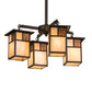 Meyda Lighting Hyde Park 25" 4-Light Craftsman Brown "T" Mission Chandelier With Beige Art & Amber Mica Shade