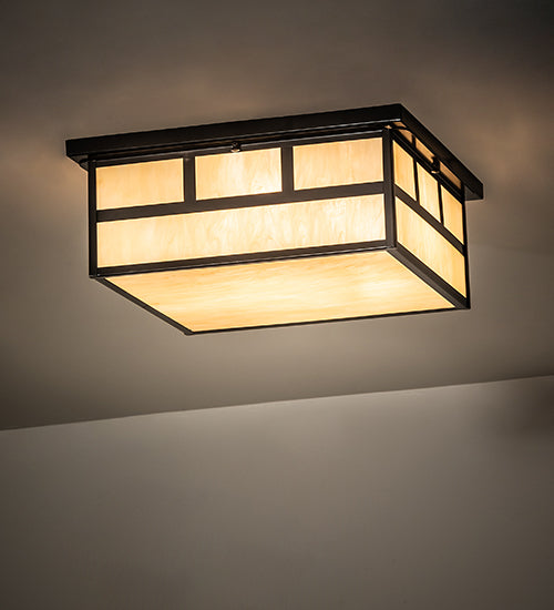 Meyda Lighting Hyde Park 28" 4-Light Timeless Bronze "T" Mission Flush Mount Light With Sahara Taupe Idalight Shade