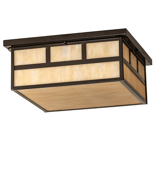 Meyda Lighting Hyde Park 28" 4-Light Timeless Bronze "T" Mission Flush Mount Light With Sahara Taupe Idalight Shade