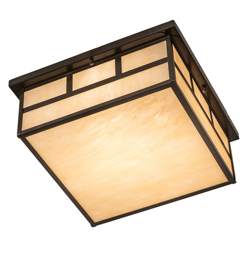 Meyda Lighting Hyde Park 28" 4-Light Timeless Bronze "T" Mission Flush Mount Light With Sahara Taupe Idalight Shade