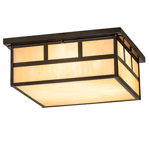 Meyda Lighting Hyde Park 28" 4-Light Timeless Bronze "T" Mission Flush Mount Light With Sahara Taupe Idalight Shade