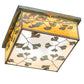 Meyda Lighting Hyde Park 28" 6-Light Verdigris Ginkgo Flush Mount Light With Beige And Clear Seeded Shade Glass