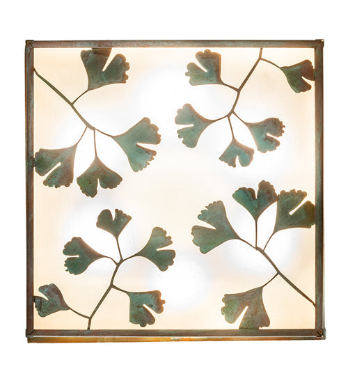 Meyda Lighting Hyde Park 28" 6-Light Verdigris Ginkgo Flush Mount Light With Beige And Clear Seeded Shade Glass