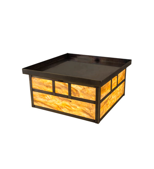 Meyda Lighting Hyde Park 29" 4-Light Antique Brass Bar Mission Flush Mount Light With Travertine Idalight Shade Glass